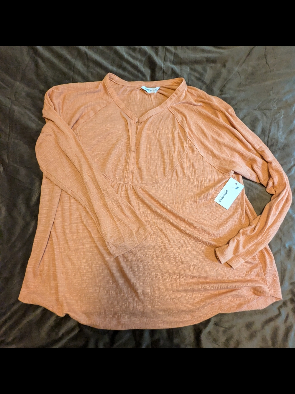 Sonoma Goods For Life Long Sleeve  Knit Henley Top - Tan/Peach